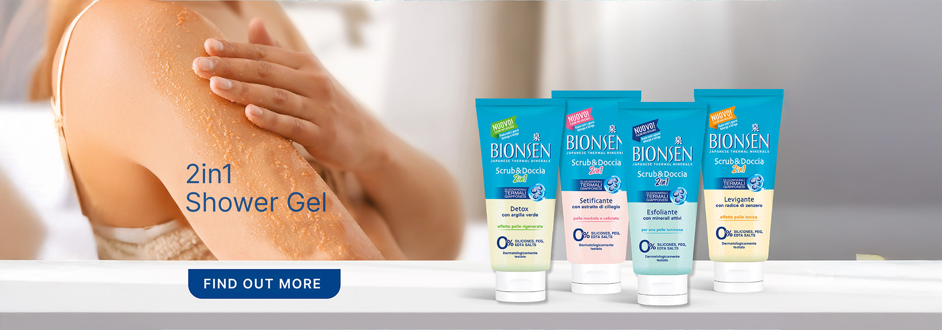 banner con linea scrub & doccia 2in1 Bionsen
