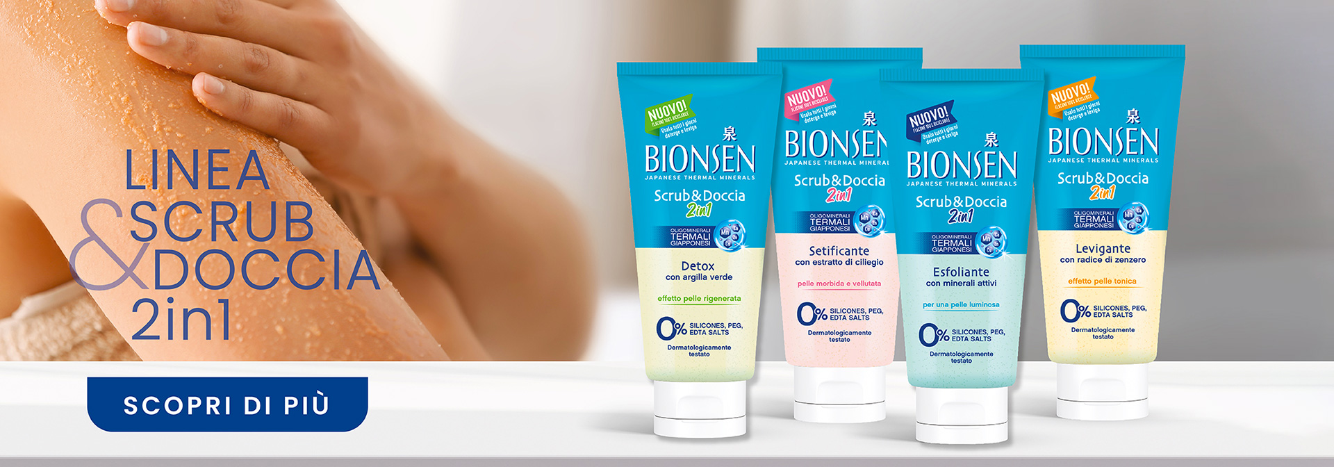 banner con linea scrub & doccia 2in1 Bionsen