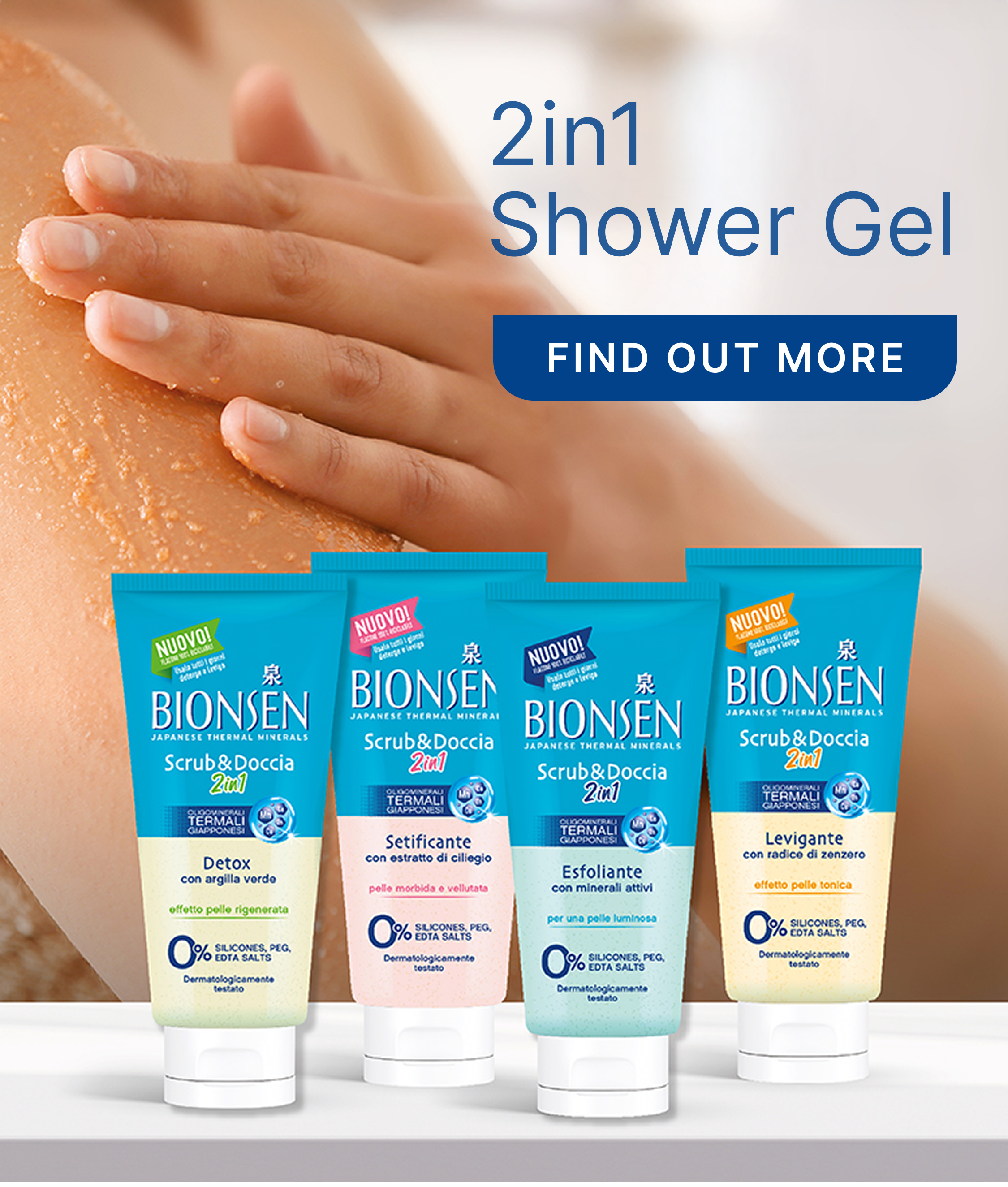 banner con linea scrub & doccia 2in1 Bionsen